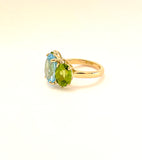Medium 18kt Yellow Gold Gum Drop Ring with Blue Topaz and Peridot