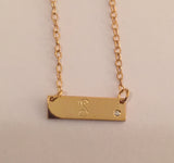 Mini Script Initial bar necklace with offset diamond