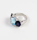 Medium 18kt White Gold Gum Drop Ring with Blue Topaz and Iolite