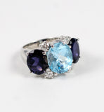 Medium 18kt White Gold Gum Drop Ring with Blue Topaz and Iolite