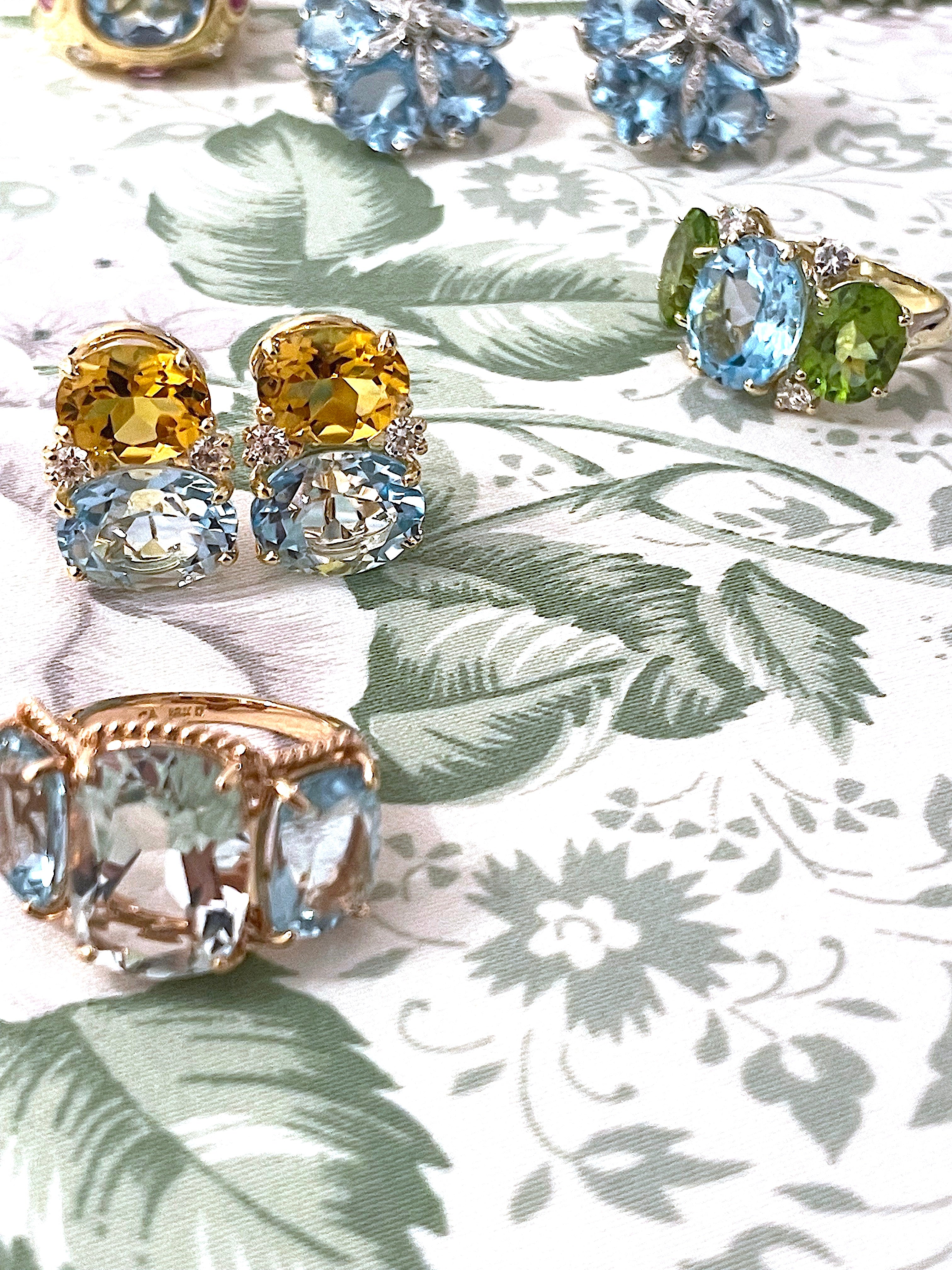 18kt Yellow Gold Light Pink Topaz & Deep Pink Topaz Cushion Cut Earrings with Twisted Rope Border