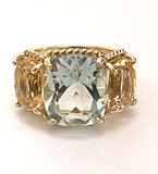 Mini Three Stone Ring with Rope Twist Border with Green Amethyst and Citrine