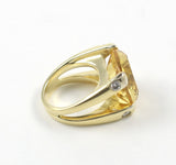 18kt Yellow Gold Large Cushion Ring with Citrine and Diamond