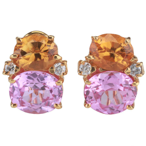 Medium GUM DROP™ Earrings with Deep Citrine and Pink Topaz and Diamonds