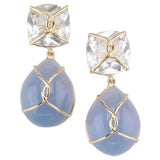 18kt Yellow gold Wrapped Drop Earrings with Rock Crystal and Cabochon Chalcedony