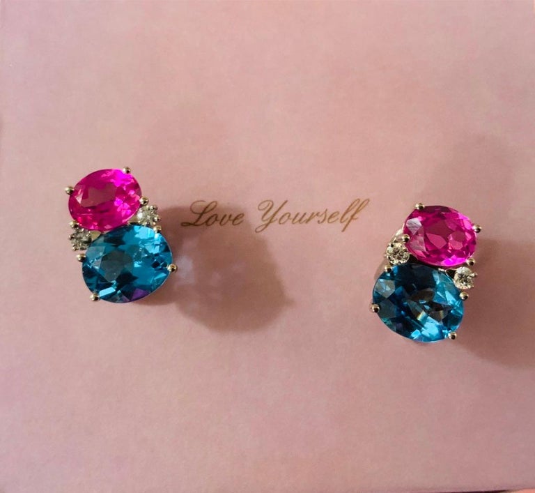 Medium GUM DROP™ Earrings with Pink Topaz and Blue Topaz and Diamonds