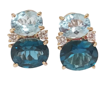 Medium GUM DROP™ Earrings with Tsavorite and Dark Blue Topaz and Diamonds