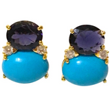 Large GUM DROP™ Earrings with Iolite and Cabochon Turquoise and Diamonds