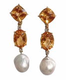 Large 18kt Yellow Gold Onyx Cushion and Pear shaped Drop Earrings with Twisted Gold Detail