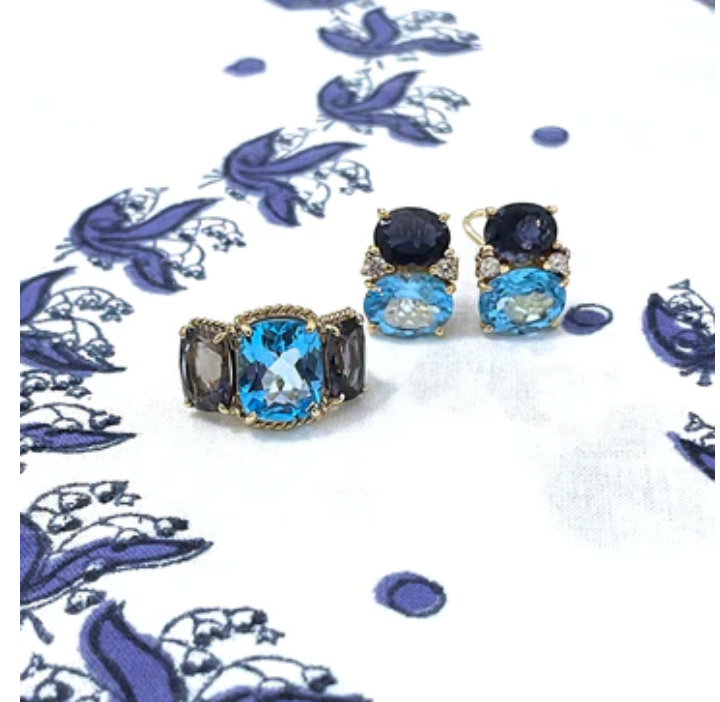 Large GUM DROP™ Earrings with Blue Topaz and Cabochon Turquoise and Diamonds