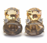 Large GUM DROP™ Earrings with Rock Crystal and Smoky Topaz and Diamonds