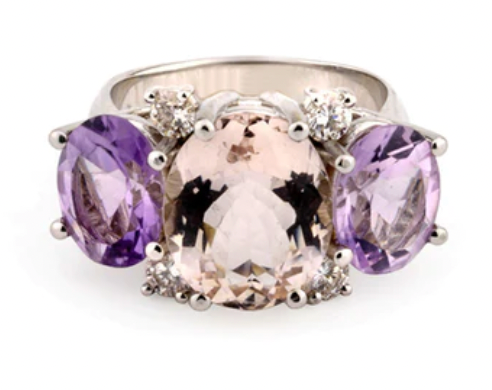 Medium 18kt White Gold GUM DROP™ Ring with Morganite and Rose De France Amethyst and Diamonds