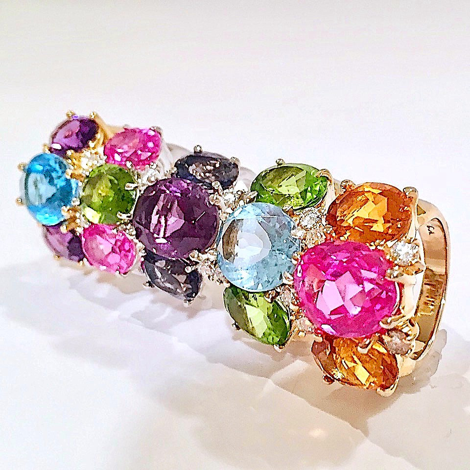 Bonheur Ring with Citrine, Amethyst and Pale Amethyst Domed Ring