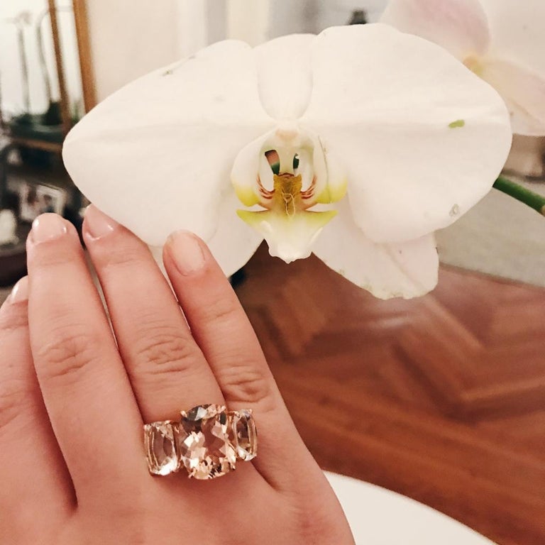 Mini Three-Stone Amethyst Ring and Pink Topaz with Rose Gold Rope Twist Border
