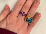 Bonheur Ring with Blue Topaz, Amethyst and Diamond Domed Ring
