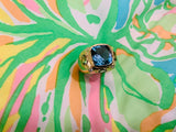 Bonheur Ring, Dark Blue Topaz, Peridot, Blue Topaz and Diamond Domed Ring