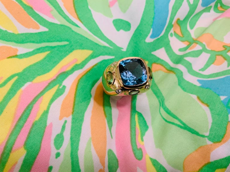 Bonheur Ring with Blue Topaz, Amethyst and Diamond Domed Ring
