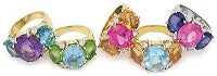 Elegant Three-Stone Ring with Gold Rope Twist Border