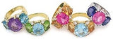 Citrine pink topaz gold Three Stone Ring with Rope Twist Border