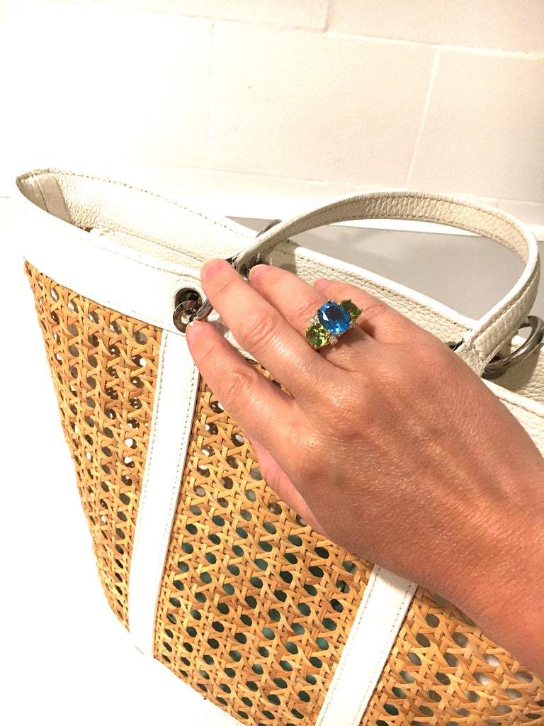 Medium GUM DROP™ Ring with Blue Topaz Violet Amethyst and Diamonds