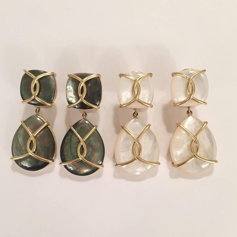 Mother Of Pearl Cushion Drop Earrings with Twisted Gold Detail