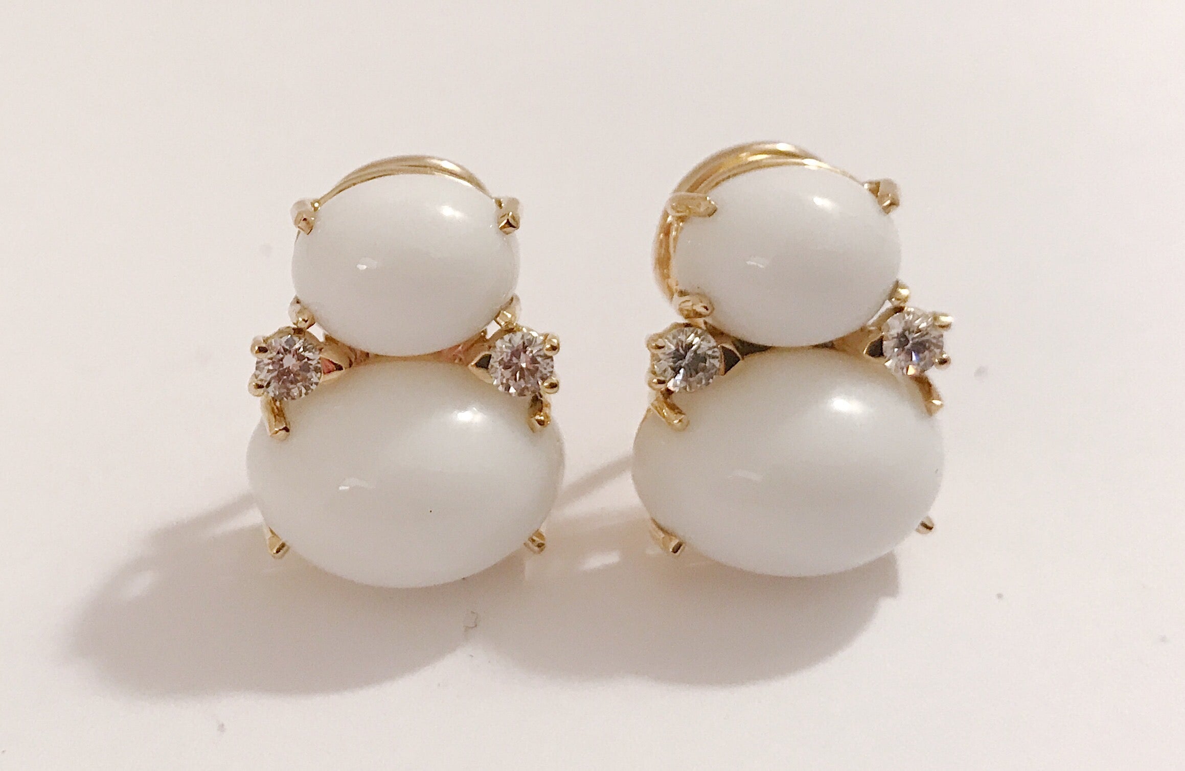 Yellow Gold Pear Drop Earring with White Jade and Bezel Set Turquoise Accent