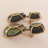 18kt Yellow Gold Abalone Cushion and pear shaped Drop Earrings with Twisted Gold Detail