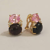 Medium GUM DROP™ Earrings with Pink and Cabochon Smokey Topaz and Diamonds