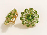 Peridot Diamonds Gold Flower Earrings