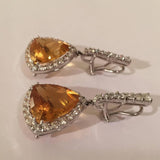 Elegant Citrine Diamond Gold Hanging Earrings