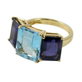 18kt Yellow Gold Emerald Cut Ring with Blue Topaz and Iolite