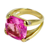 Faceted Cushion Cut Pink Topaz Dome Ring with Diamonds